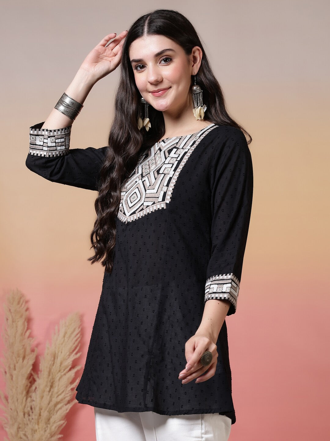 Floral Embroidered A-Line Pure Cotton Kurta