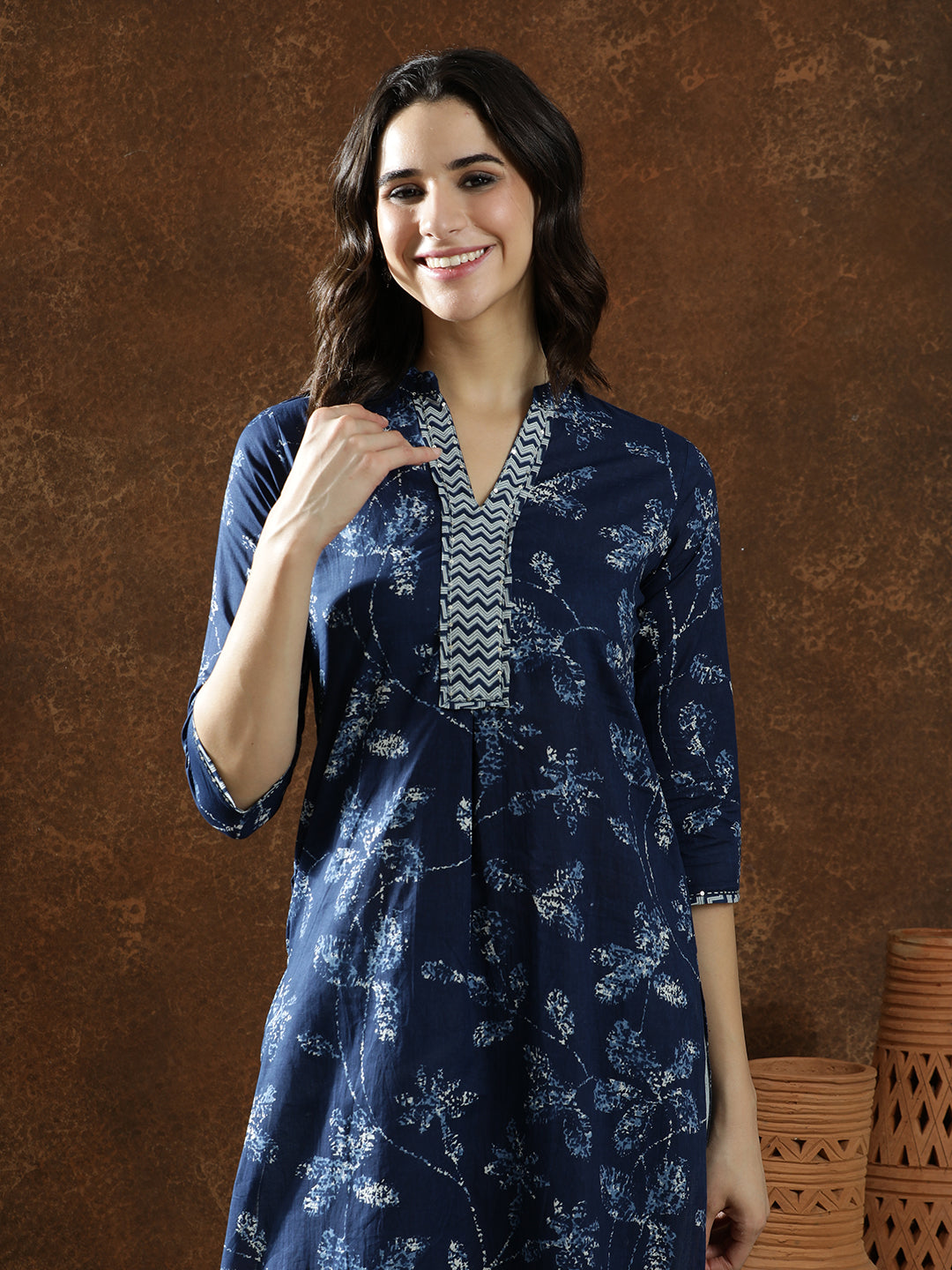 Floral Embroidered Straight Pure Cotton Kurta
