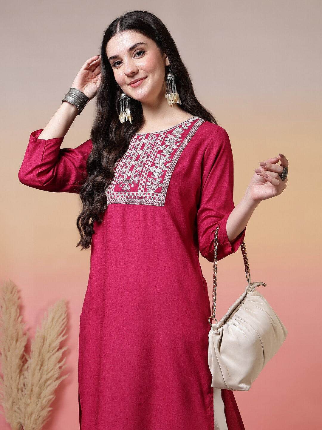 Floral Embroidered A-Line Kurta