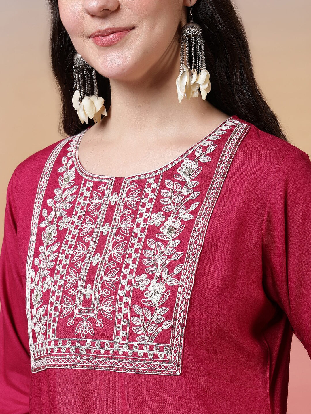 Floral Embroidered A-Line Kurta