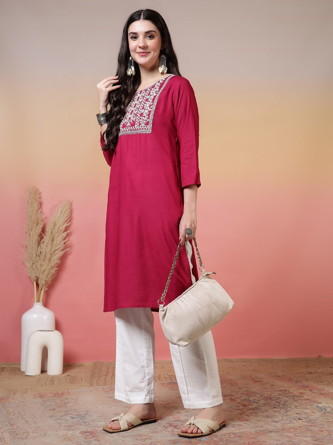 Floral Embroidered A-Line Kurta