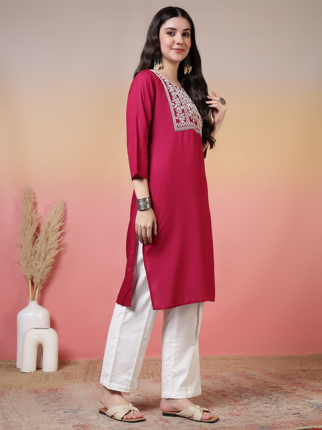 Floral Embroidered A-Line Kurta