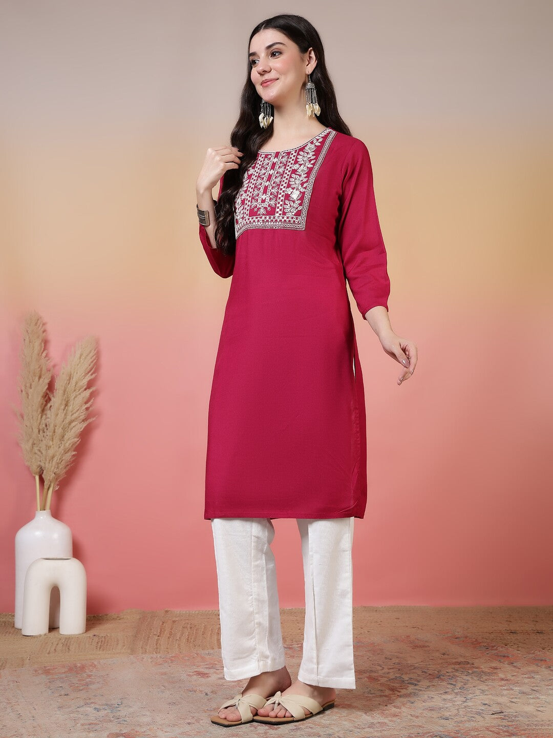 Floral Embroidered A-Line Kurta