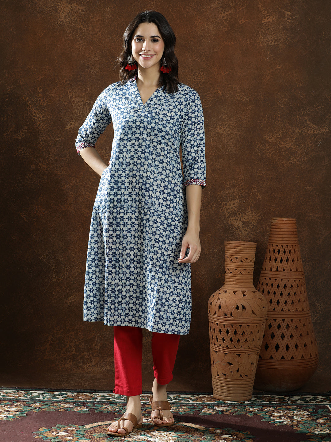 Floral Printed Straight Pure Cotton Kurta