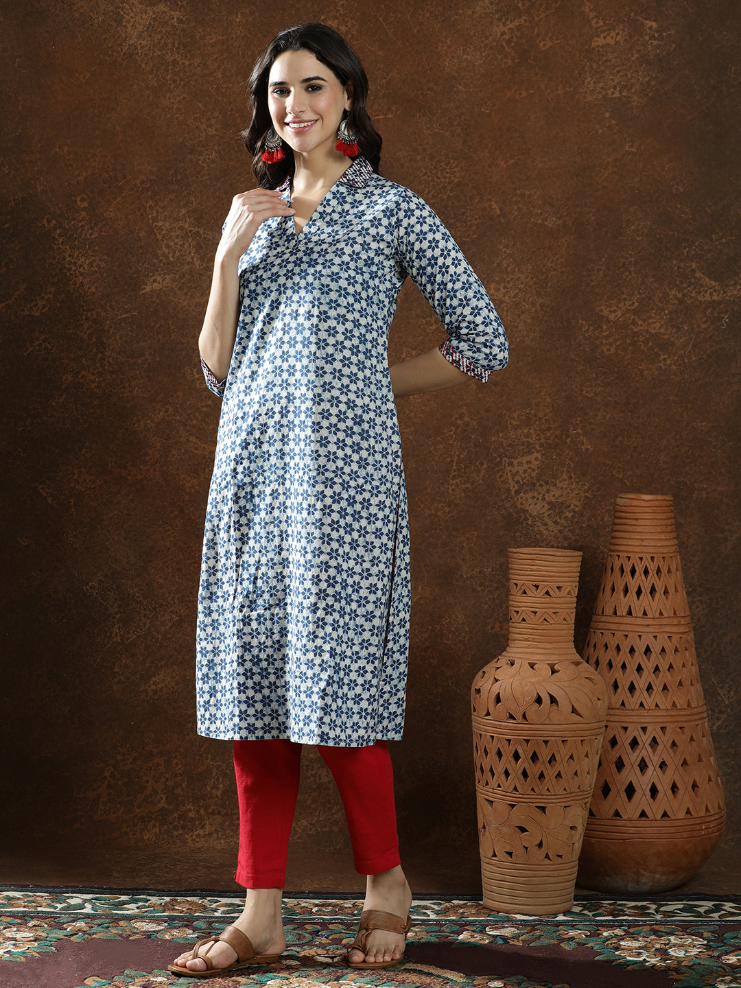 Floral Printed Straight Pure Cotton Kurta