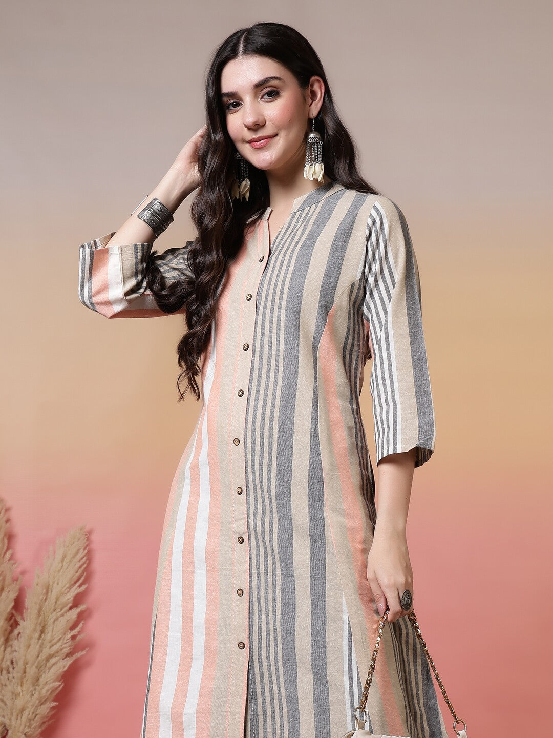 Striped Printed Straight Pure Cotton Kurta