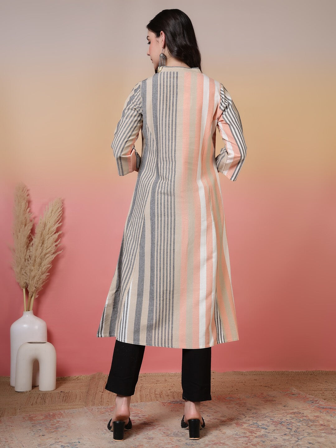 Striped Printed Straight Pure Cotton Kurta