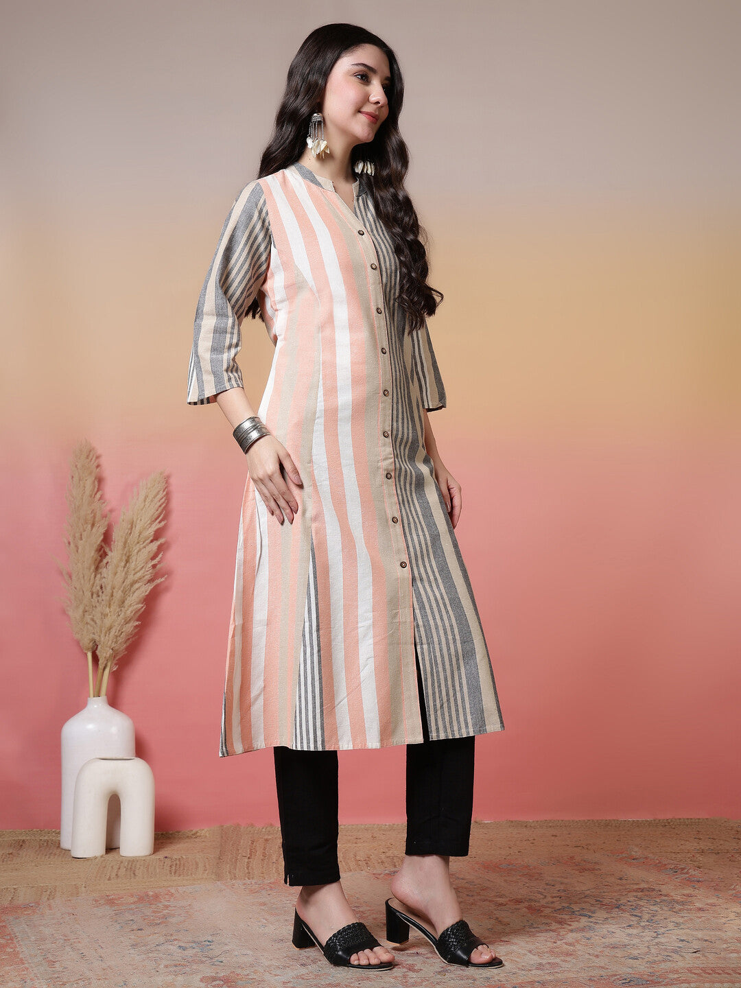 Striped Printed Straight Pure Cotton Kurta