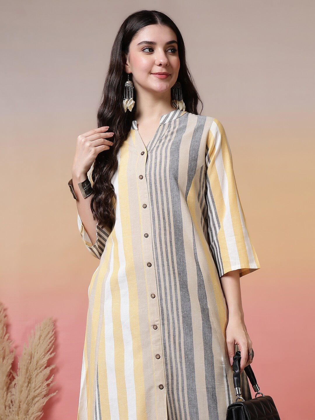 Striped Printed Straight Pure Cotton Kurta