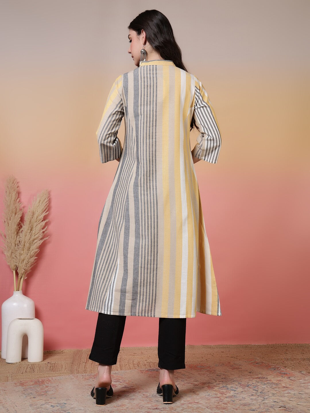 Striped Printed Straight Pure Cotton Kurta