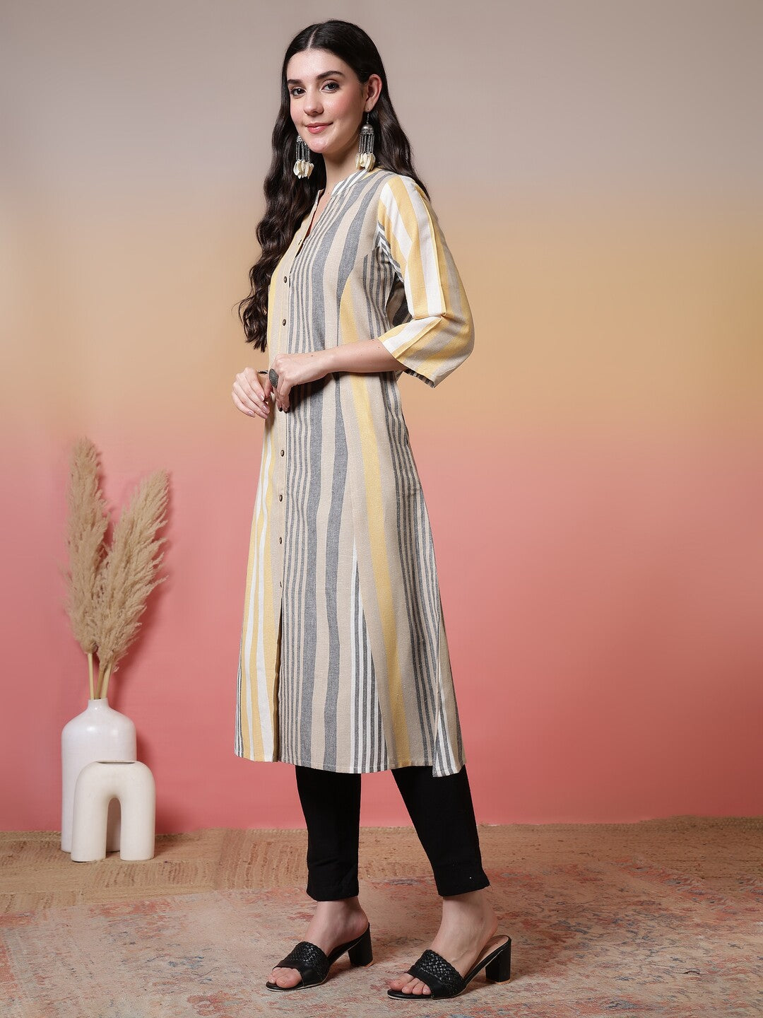 Striped Printed Straight Pure Cotton Kurta