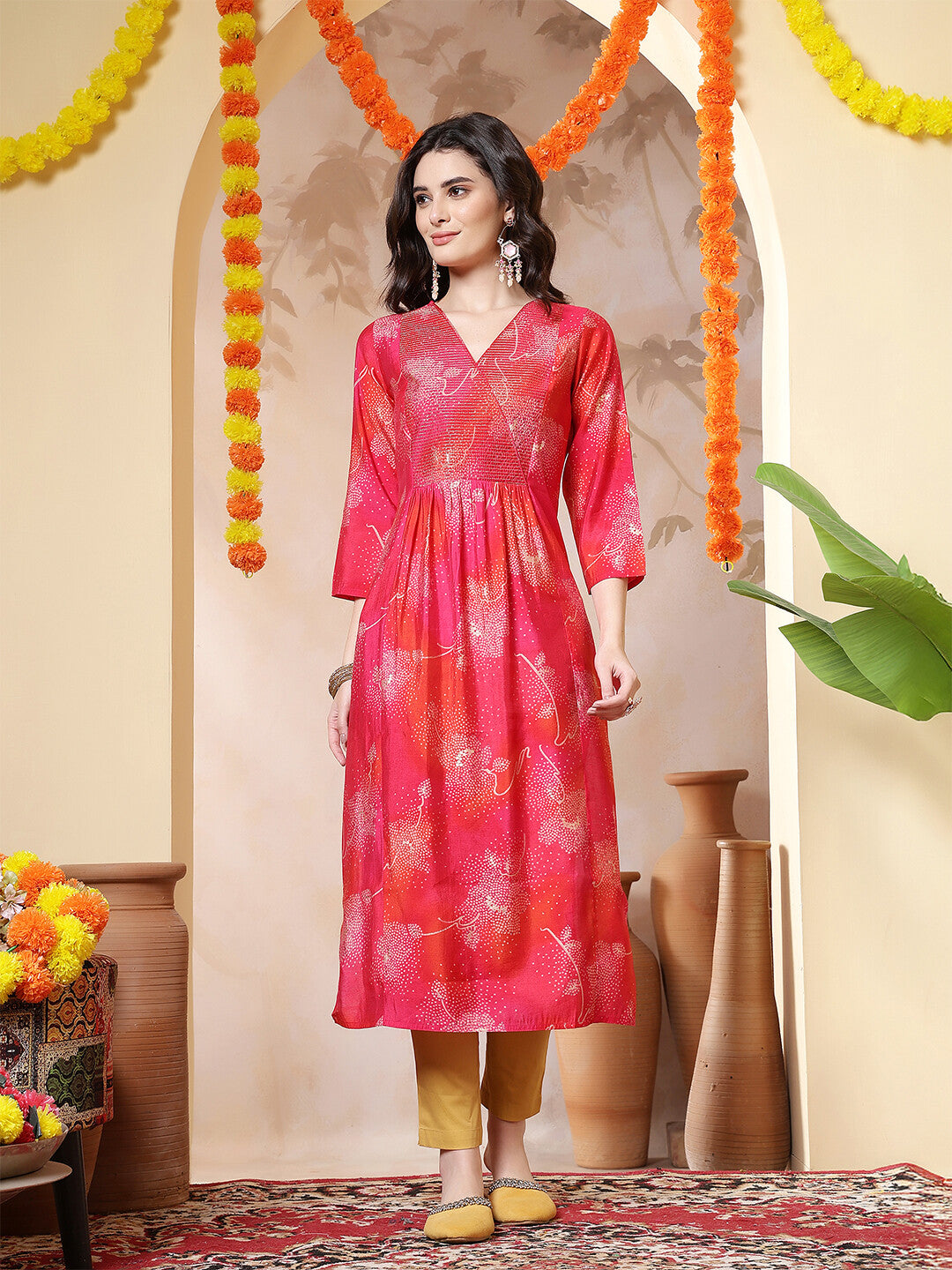 Bandhani Embroidered Straight Cotton Blend Kurta