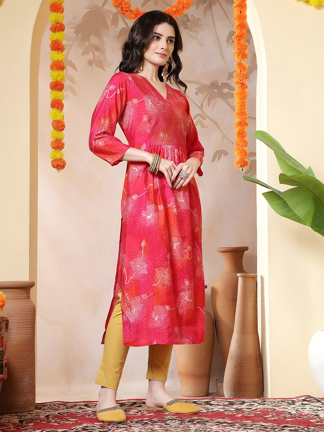Bandhani Embroidered Straight Cotton Blend Kurta