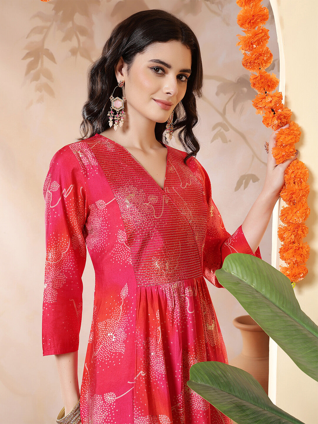 Bandhani Embroidered Straight Cotton Blend Kurta