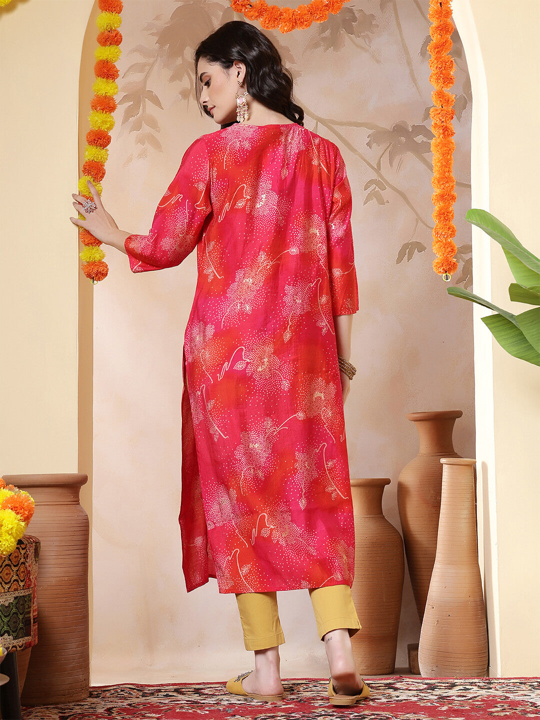 Bandhani Embroidered Straight Cotton Blend Kurta