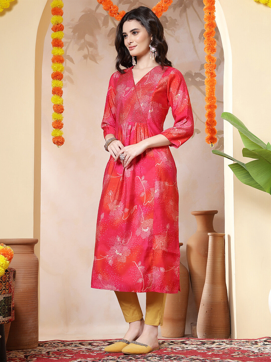 Bandhani Embroidered Straight Cotton Blend Kurta