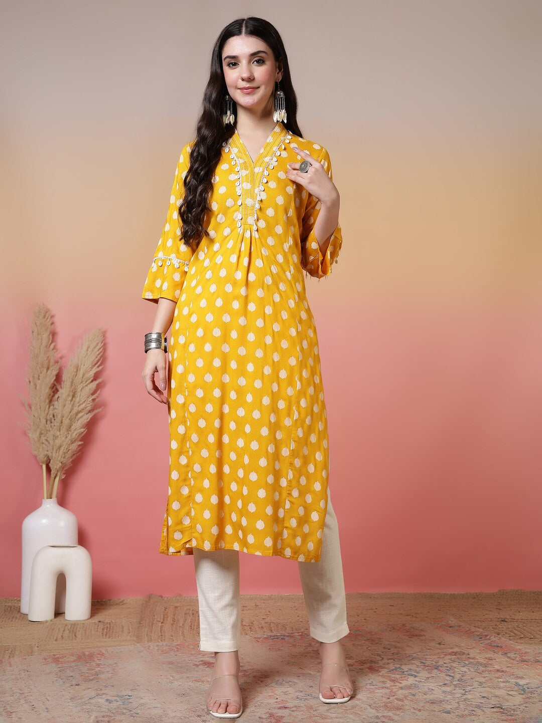 Floral Embroidered A-Line Kurta