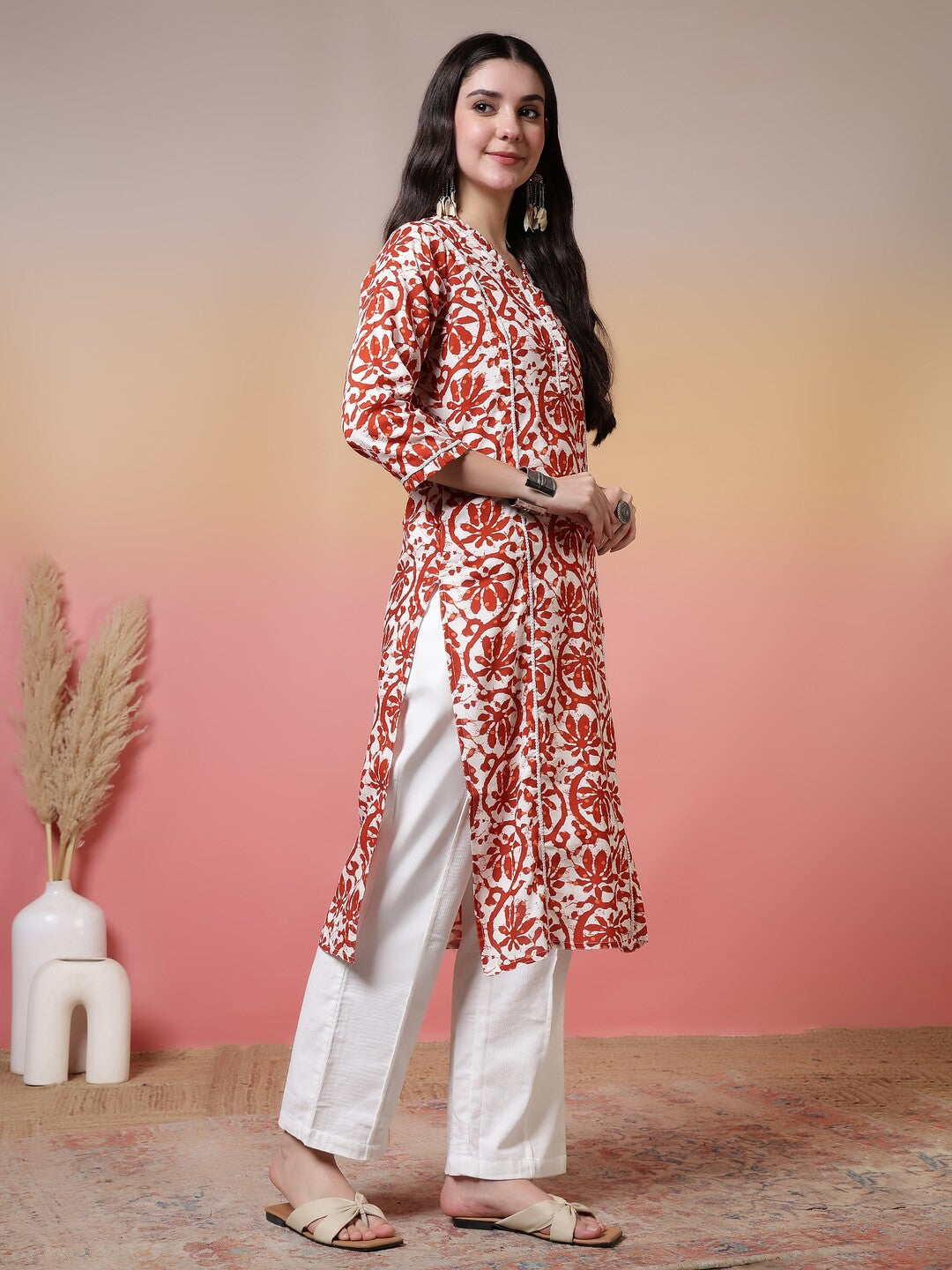 Floral Embroidered A-Line Kurta