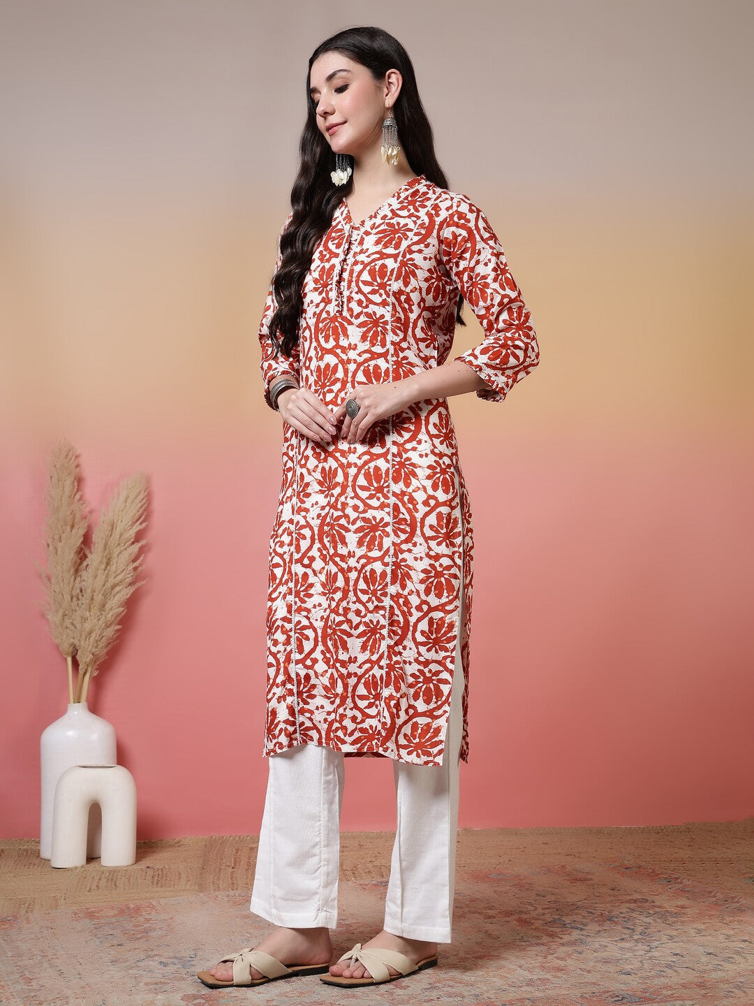 Floral Embroidered A-Line Kurta