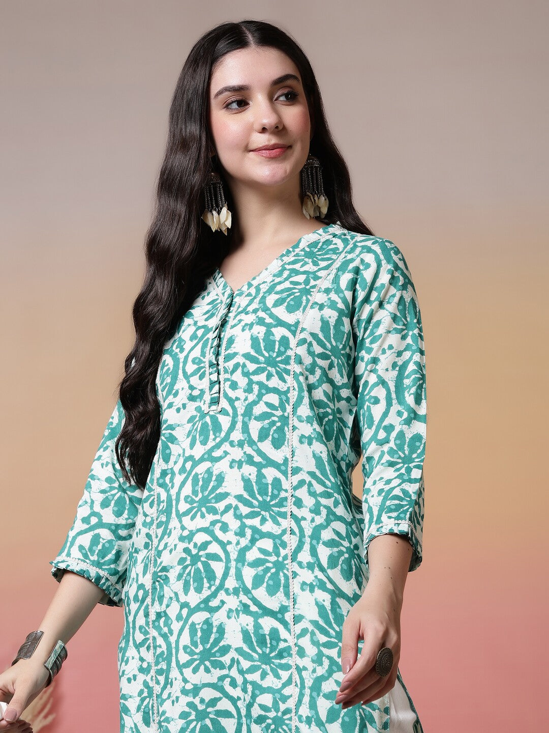 Floral Embroidered A-Line Kurta