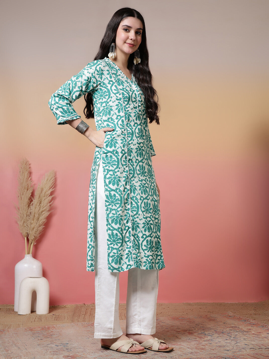 Floral Embroidered A-Line Kurta