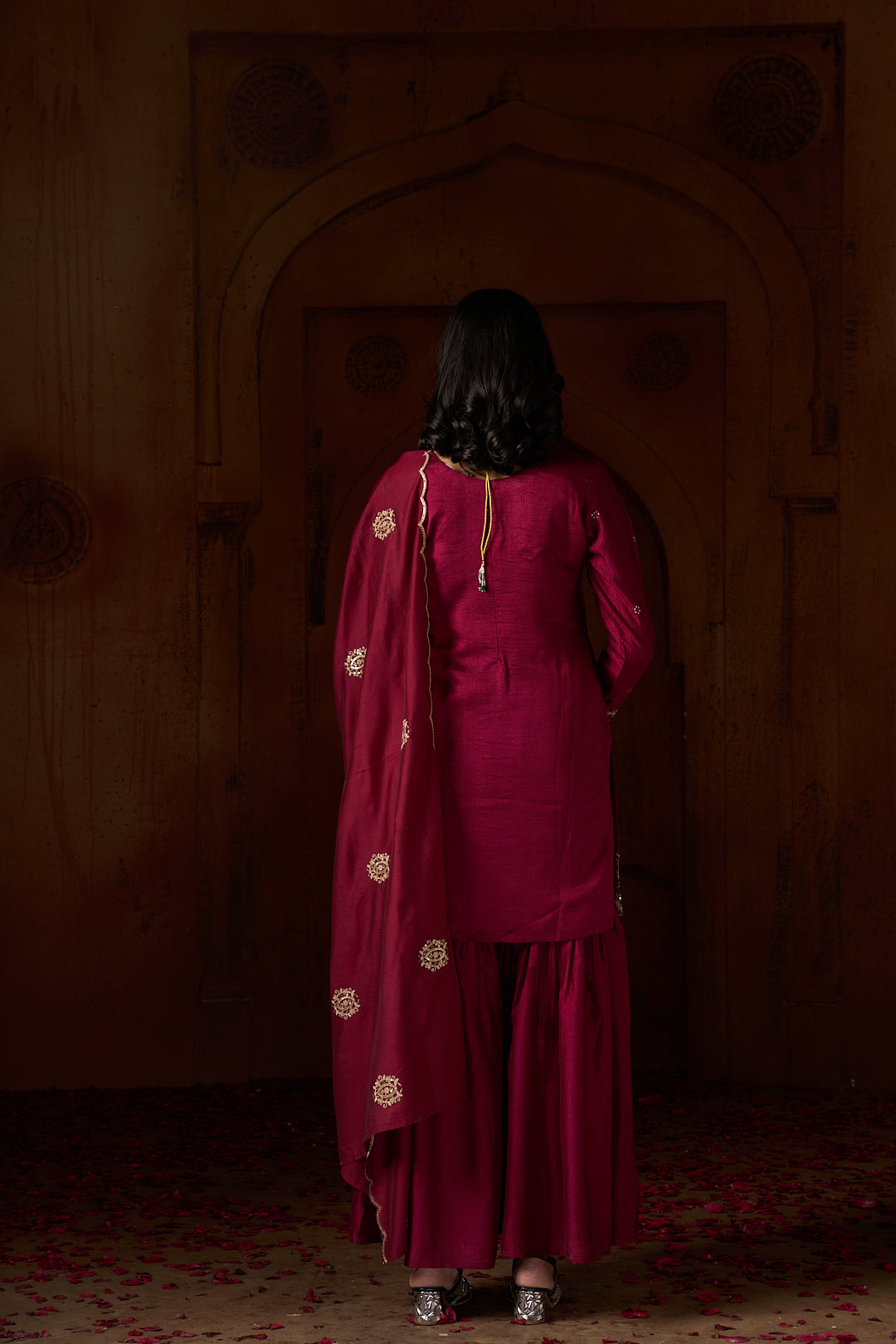 Floral Embroidered A-Line Silk Blend Kurta & Sharara Sets