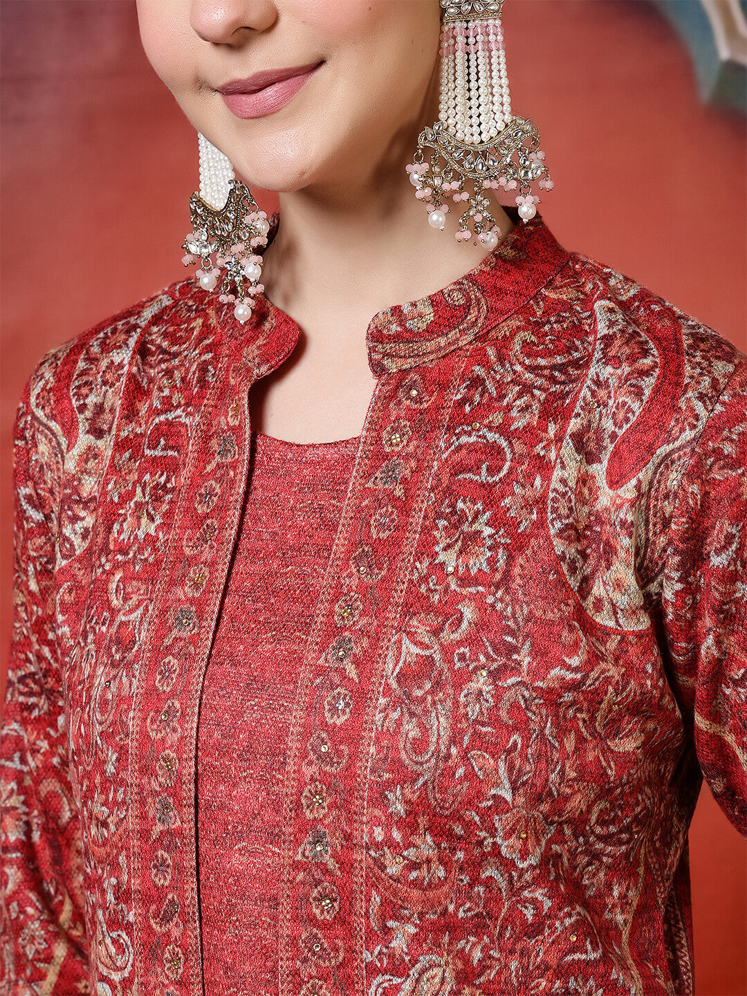 Floral Printed A-Line Winter Wear Kurta & Trousers Sets