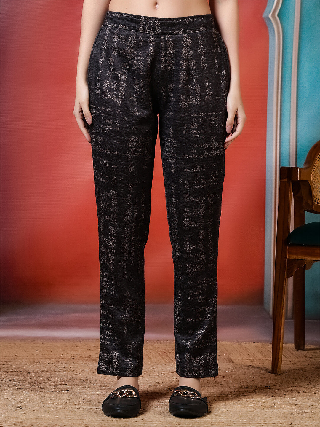 Floral Woven Design A-Line Winter Wear Kurta & Trousers Sets