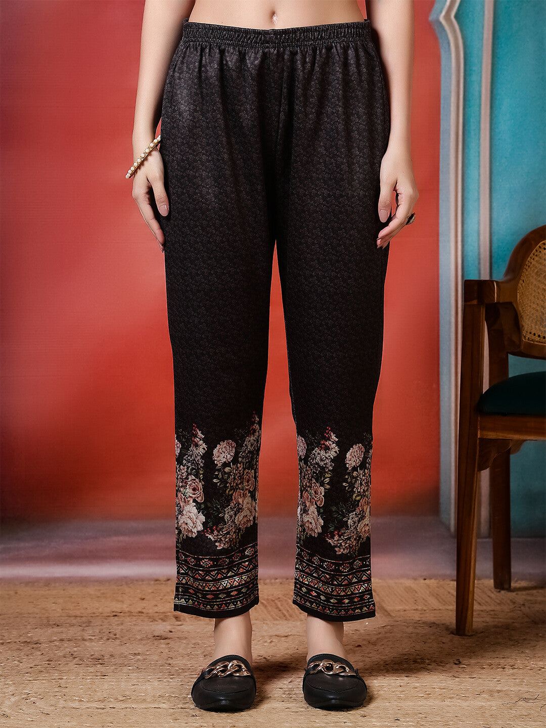 Floral Embroidered Straight Winter Wear Kurta & Trousers Sets