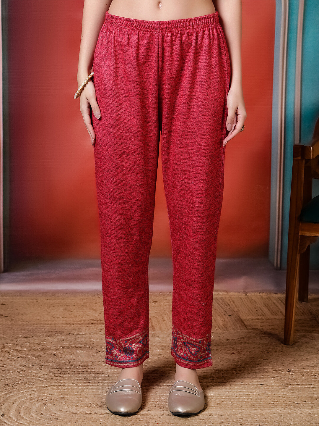 Bandhani Embroidered Straight Winter Wear Kurta & Trousers Sets