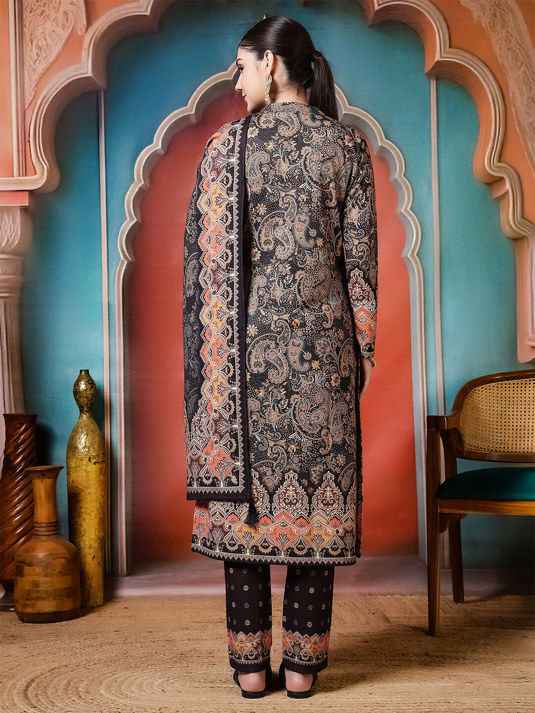Floral Embroidered Straight Winter Wear Kurta & Trousers Sets