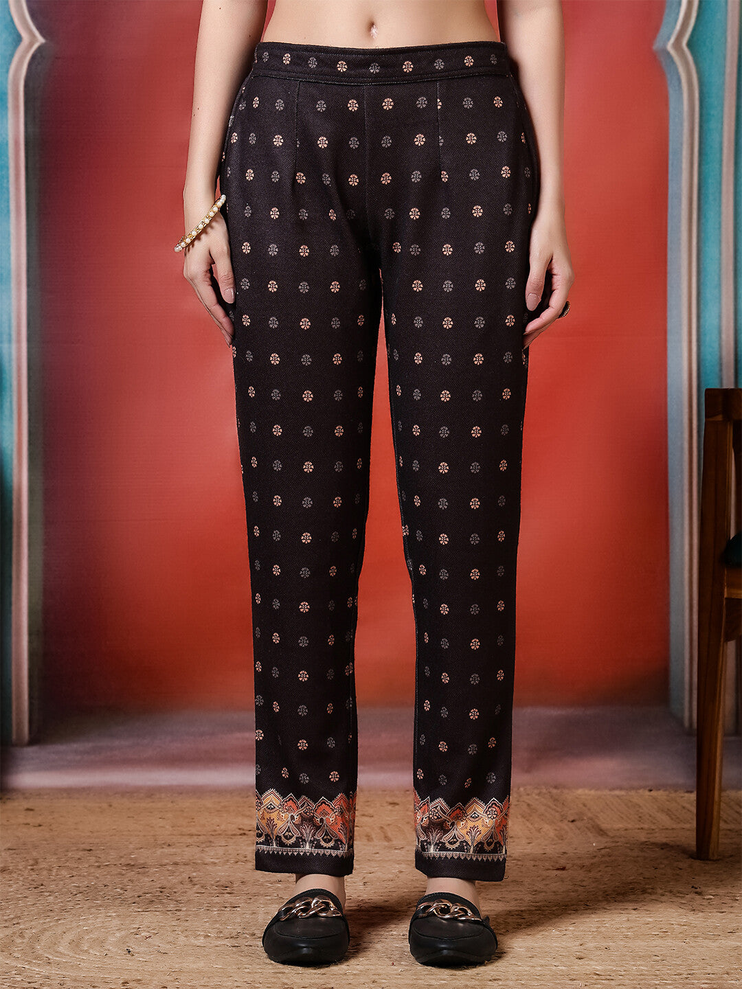 Floral Embroidered Straight Winter Wear Kurta & Trousers Sets