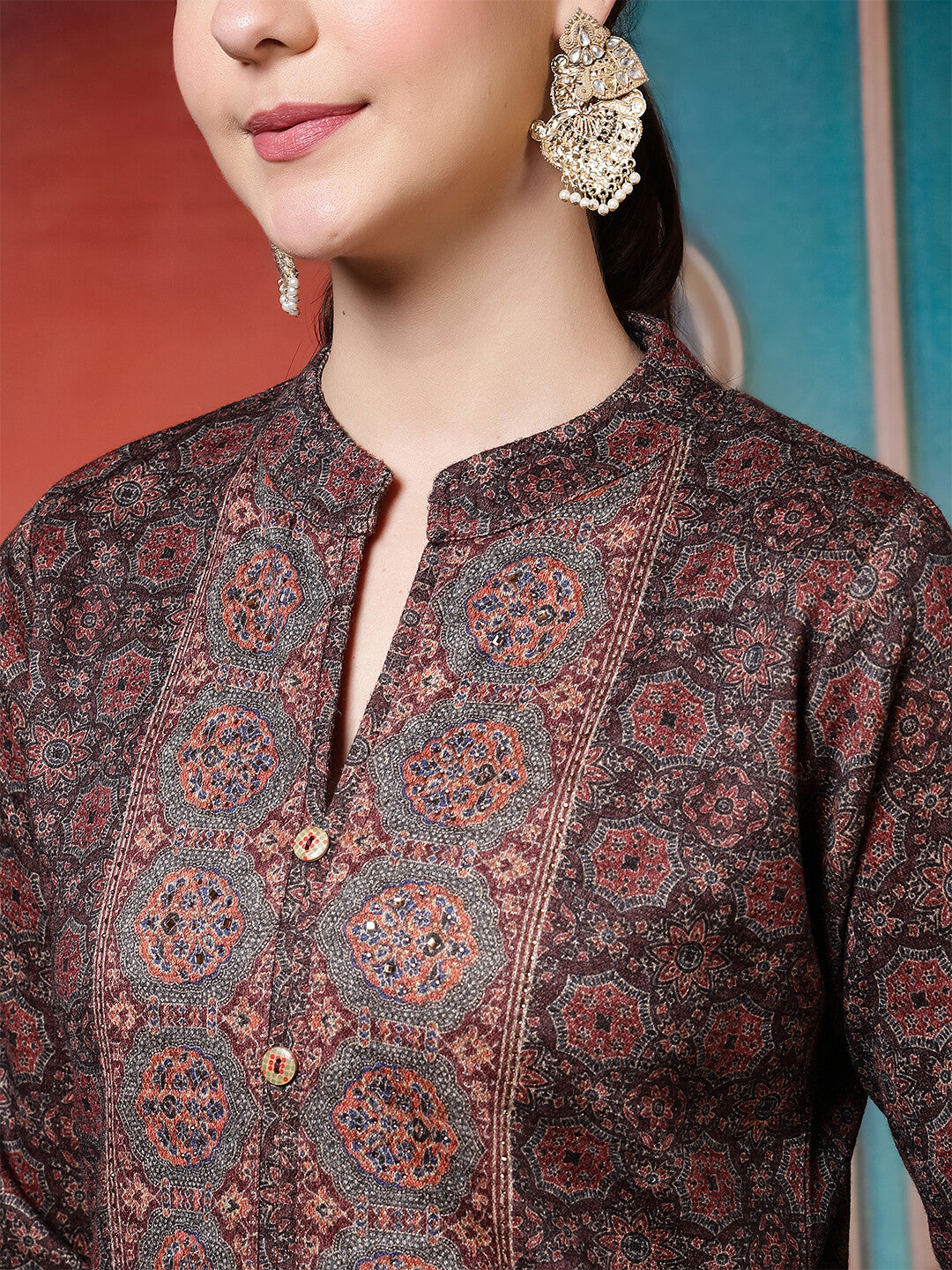 Floral Embroidered Straight Winter Wear Kurta & Trousers Sets