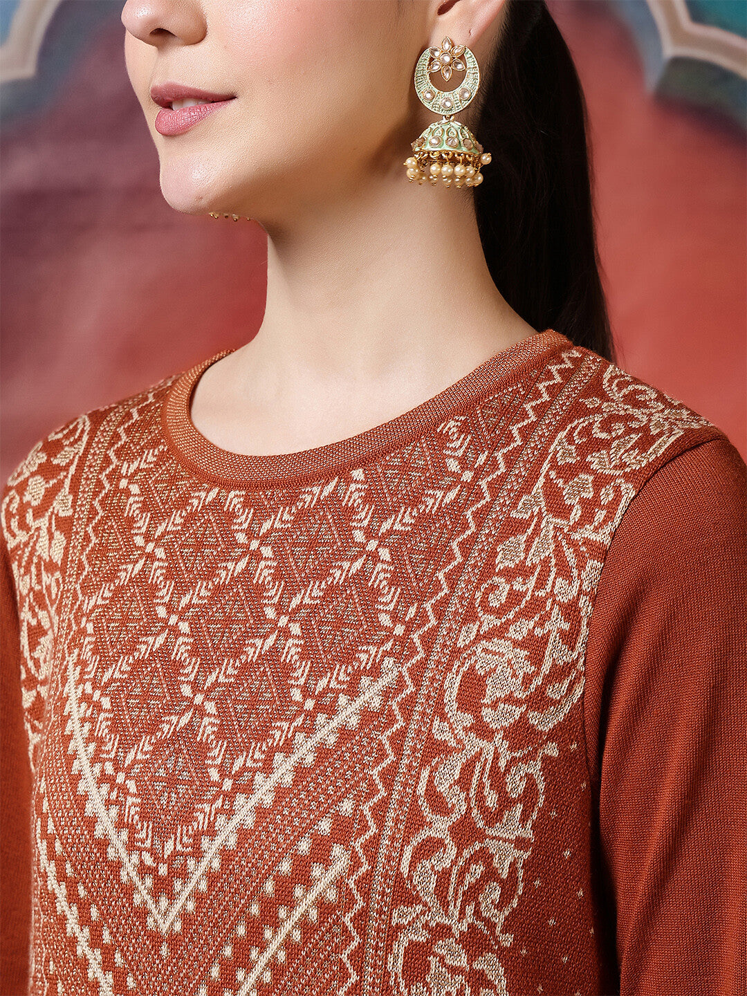 Floral Woven Design Straight Winter Wear Kurta