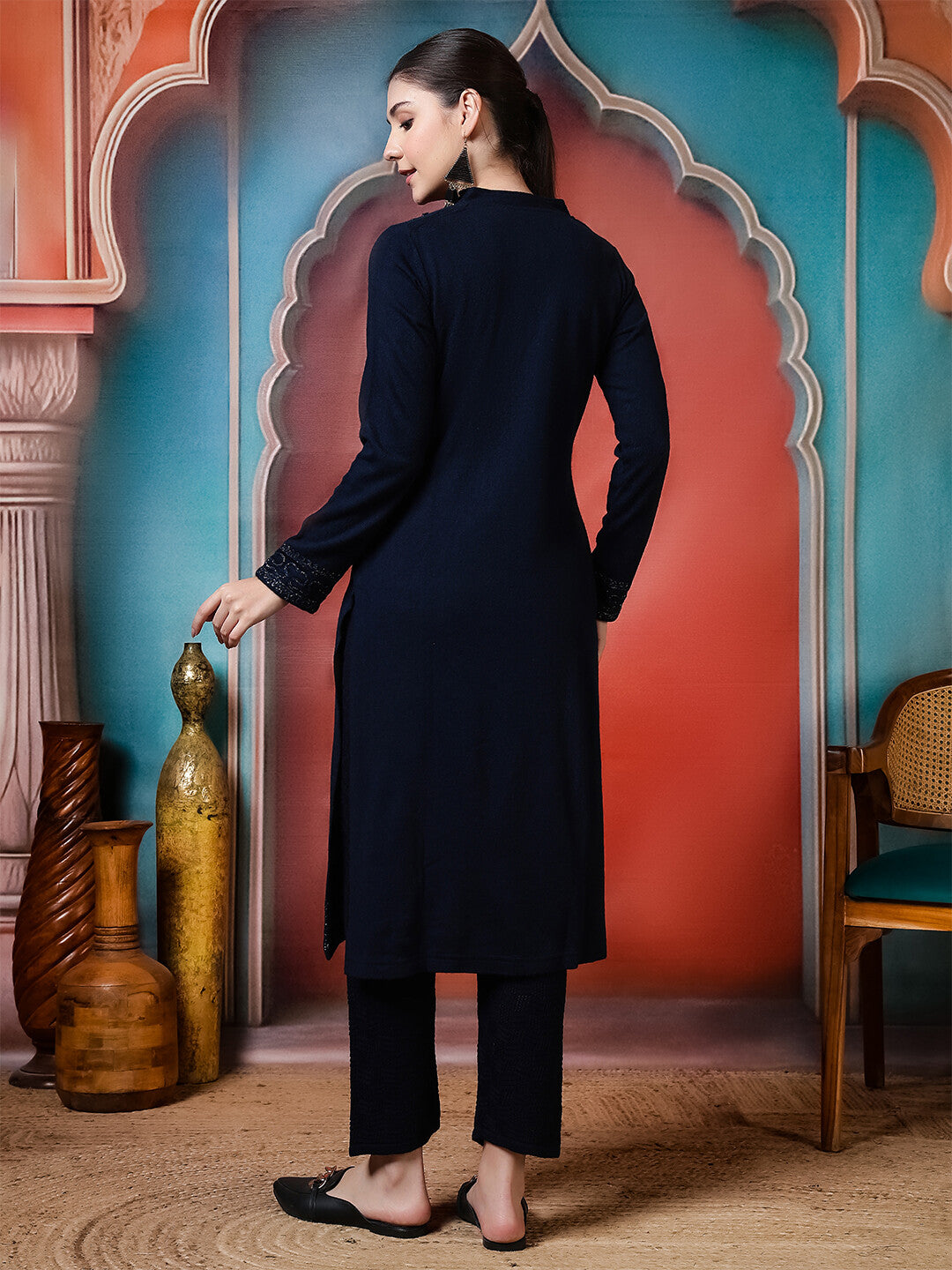 Floral Embroidered Straight Winter Wear Kurta