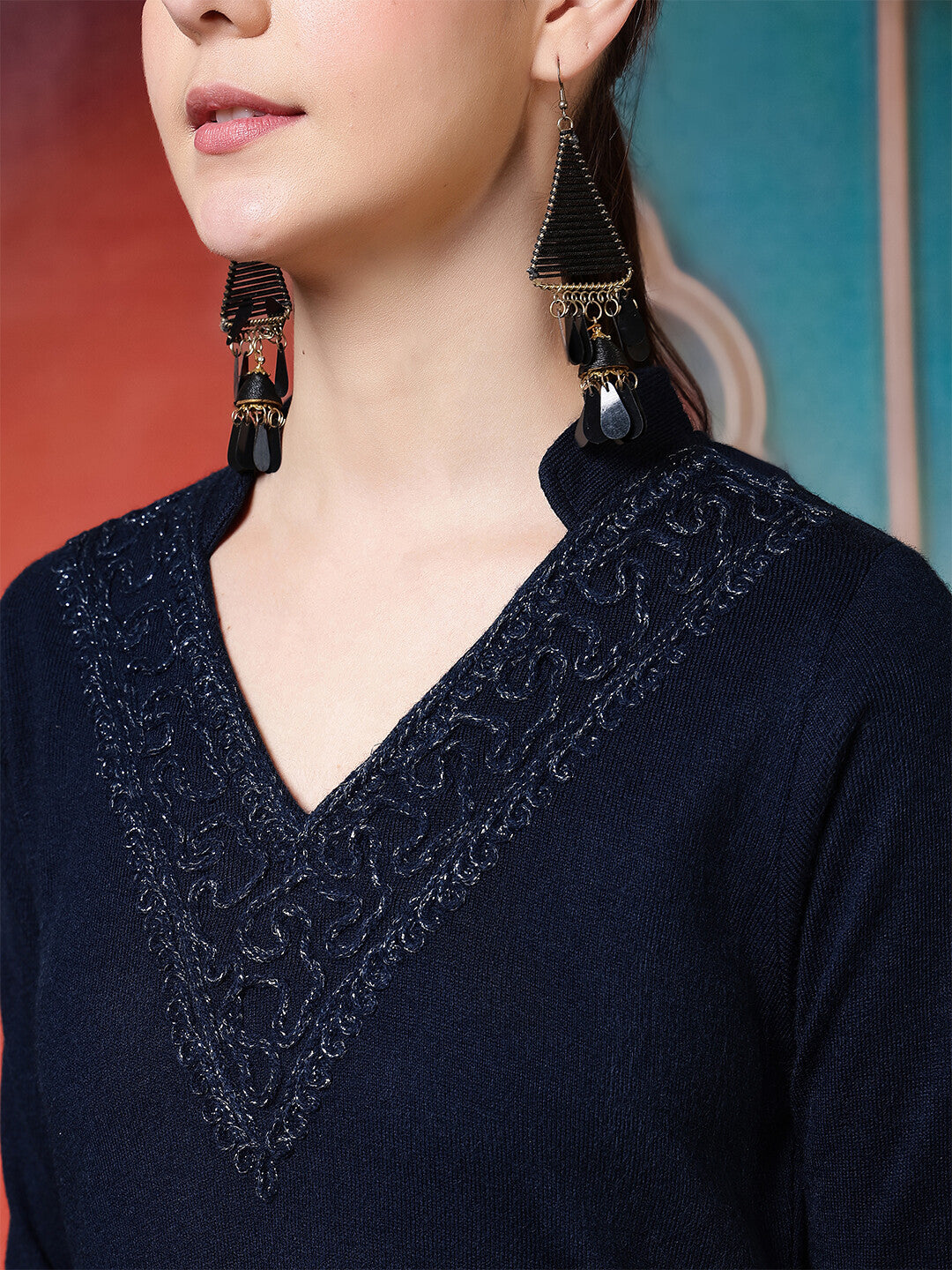 Floral Embroidered Straight Winter Wear Kurta