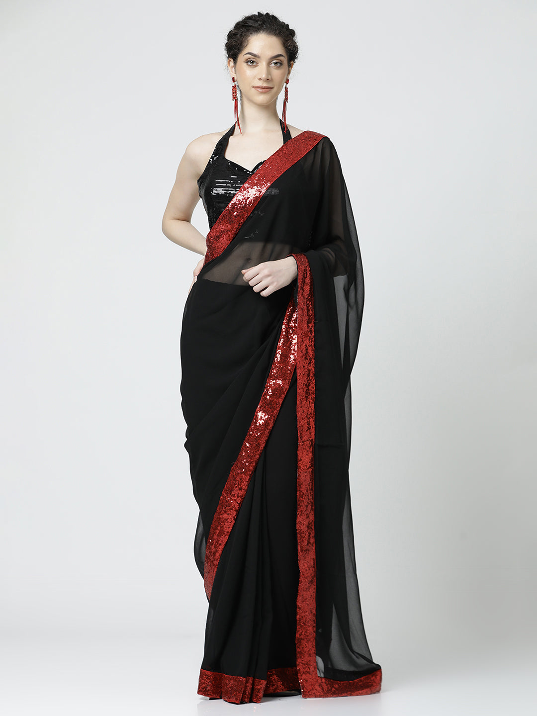 Black Sequin Embellished Georgette Saree