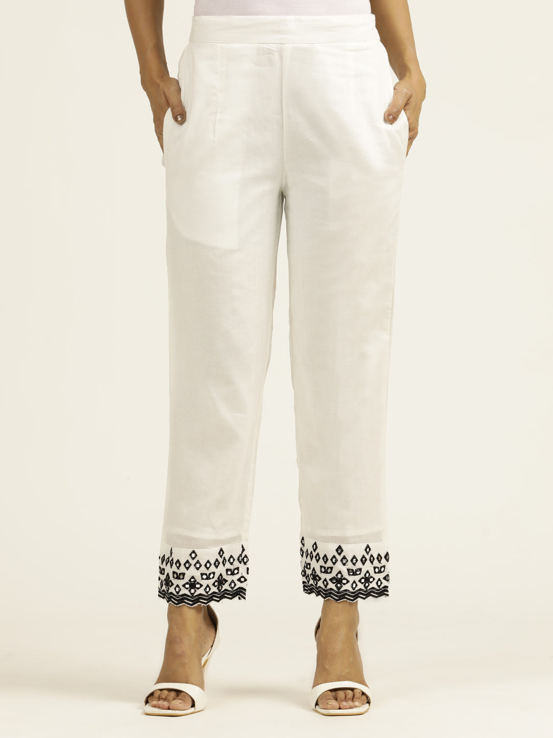 Resham Embroidered White Cotton Suit Set