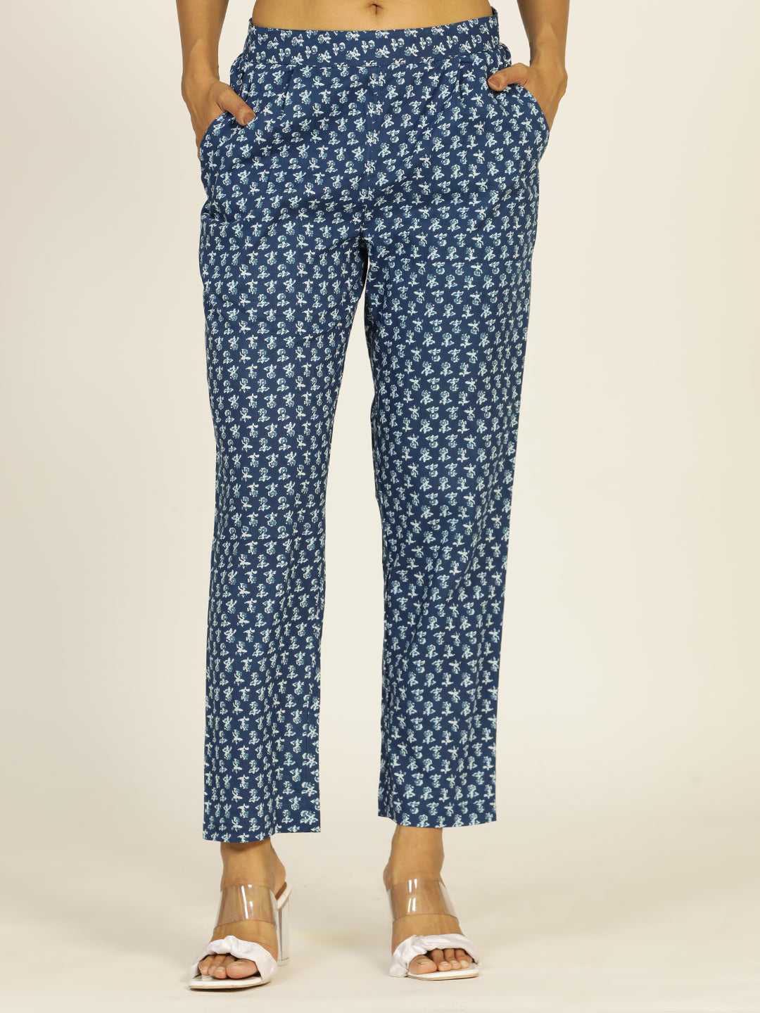 Indigo Blue Embroidered Cotton Straight Kurta Set with Dupatta