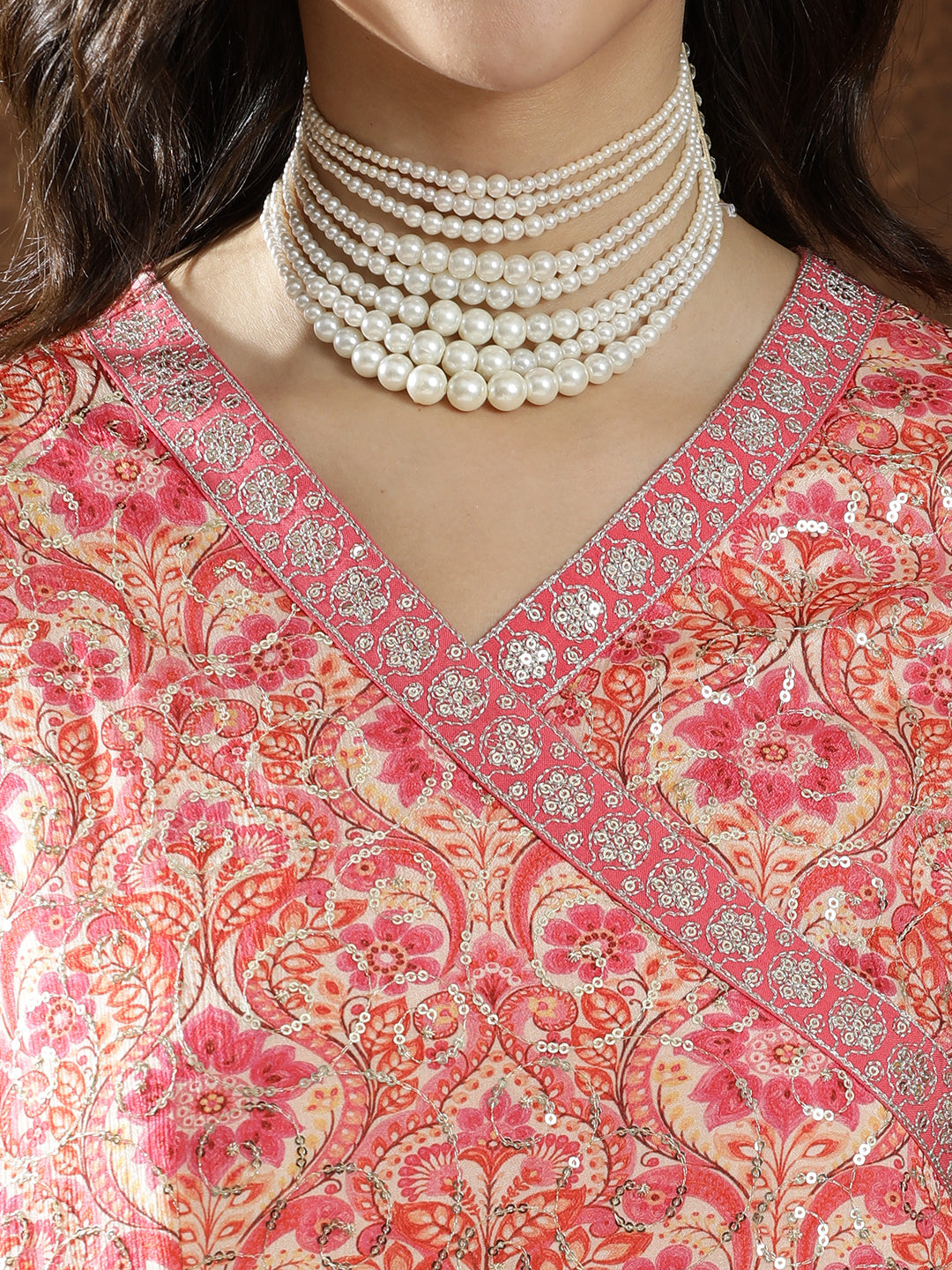 Floral Embroidered A-Line Kurta & Trousers Sets