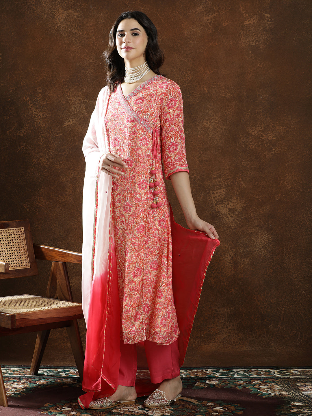 Floral Embroidered A-Line Kurta & Trousers Sets