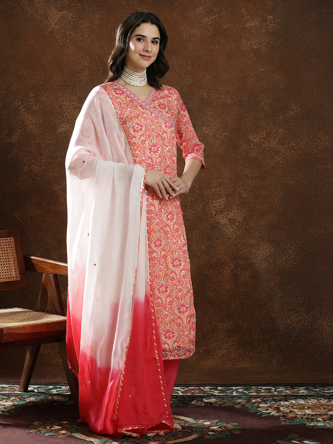 Floral Embroidered A-Line Kurta & Trousers Sets