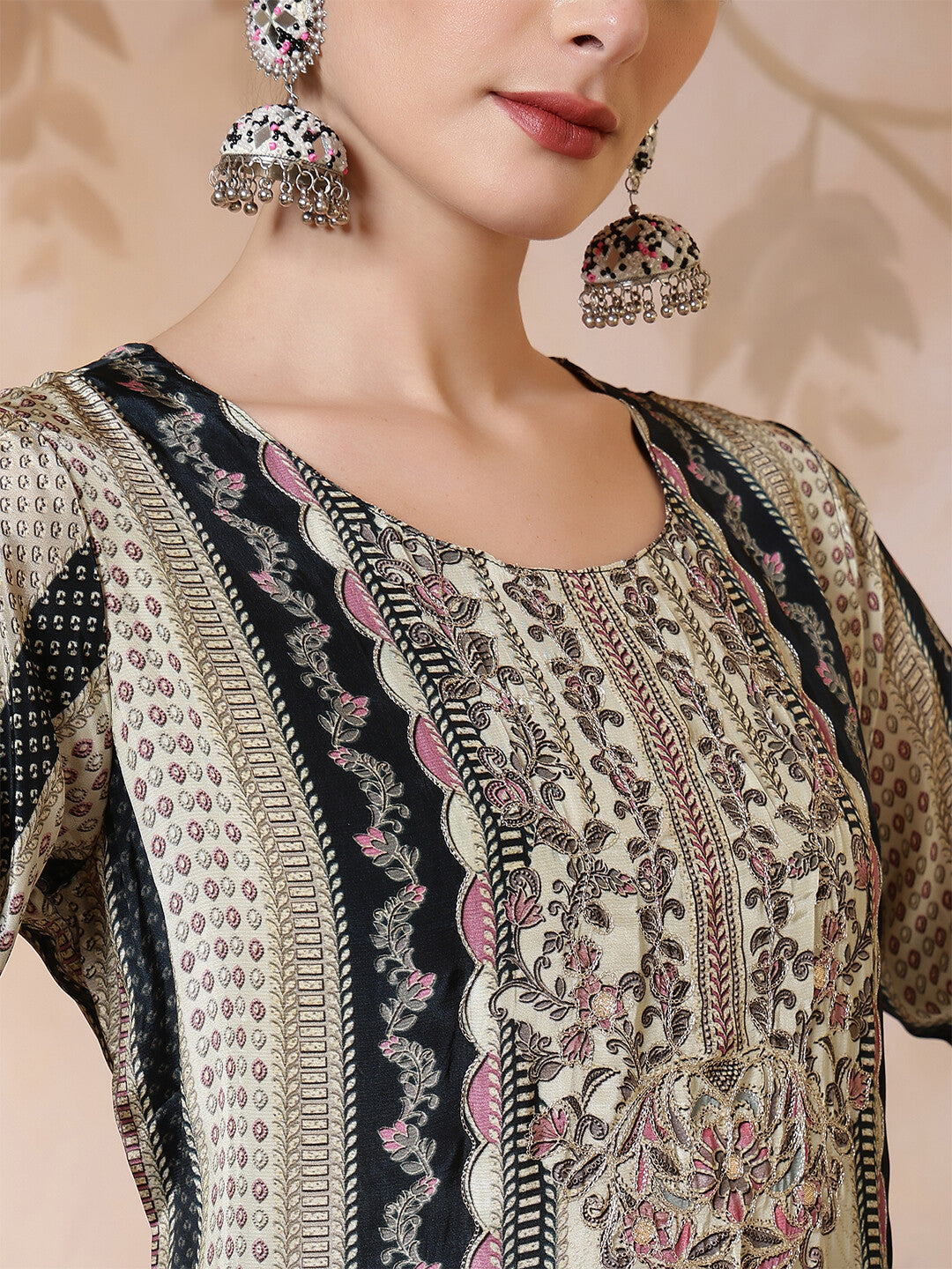 Floral Embroidered Straight Kurta & Trousers Sets