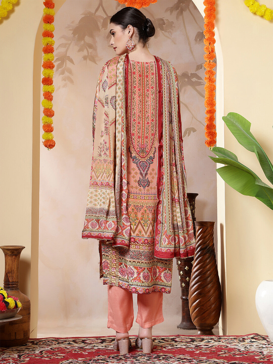 Floral Embroidered Straight Kurta & Trousers Sets