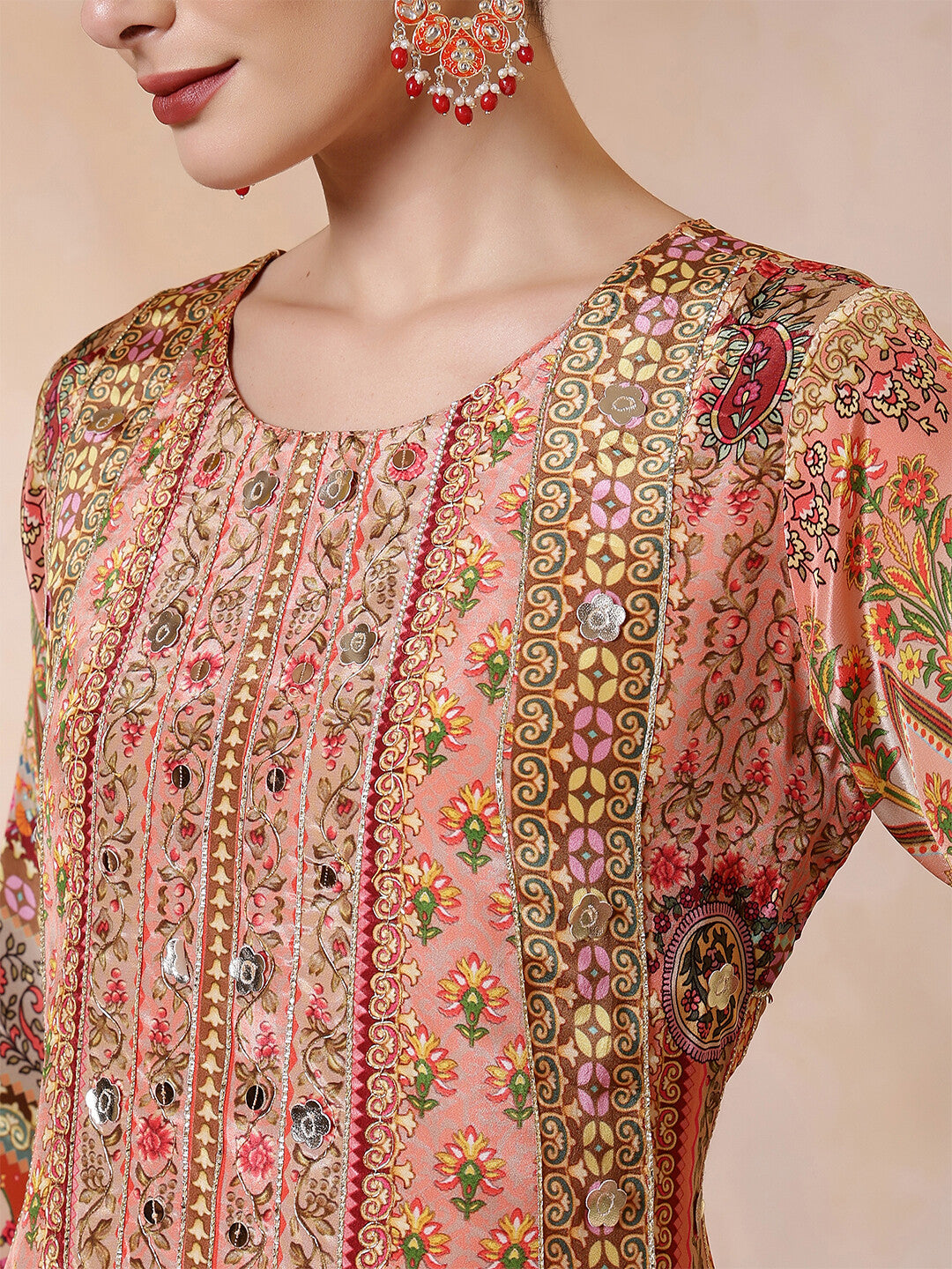 Floral Embroidered Straight Kurta & Trousers Sets