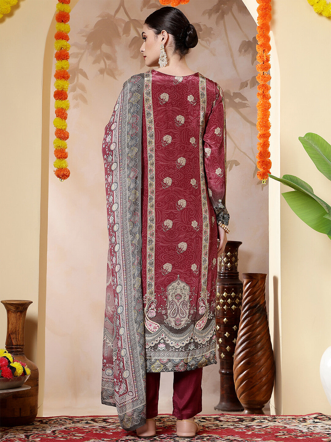 Floral Embroidered Straight Kurta & Trousers Sets