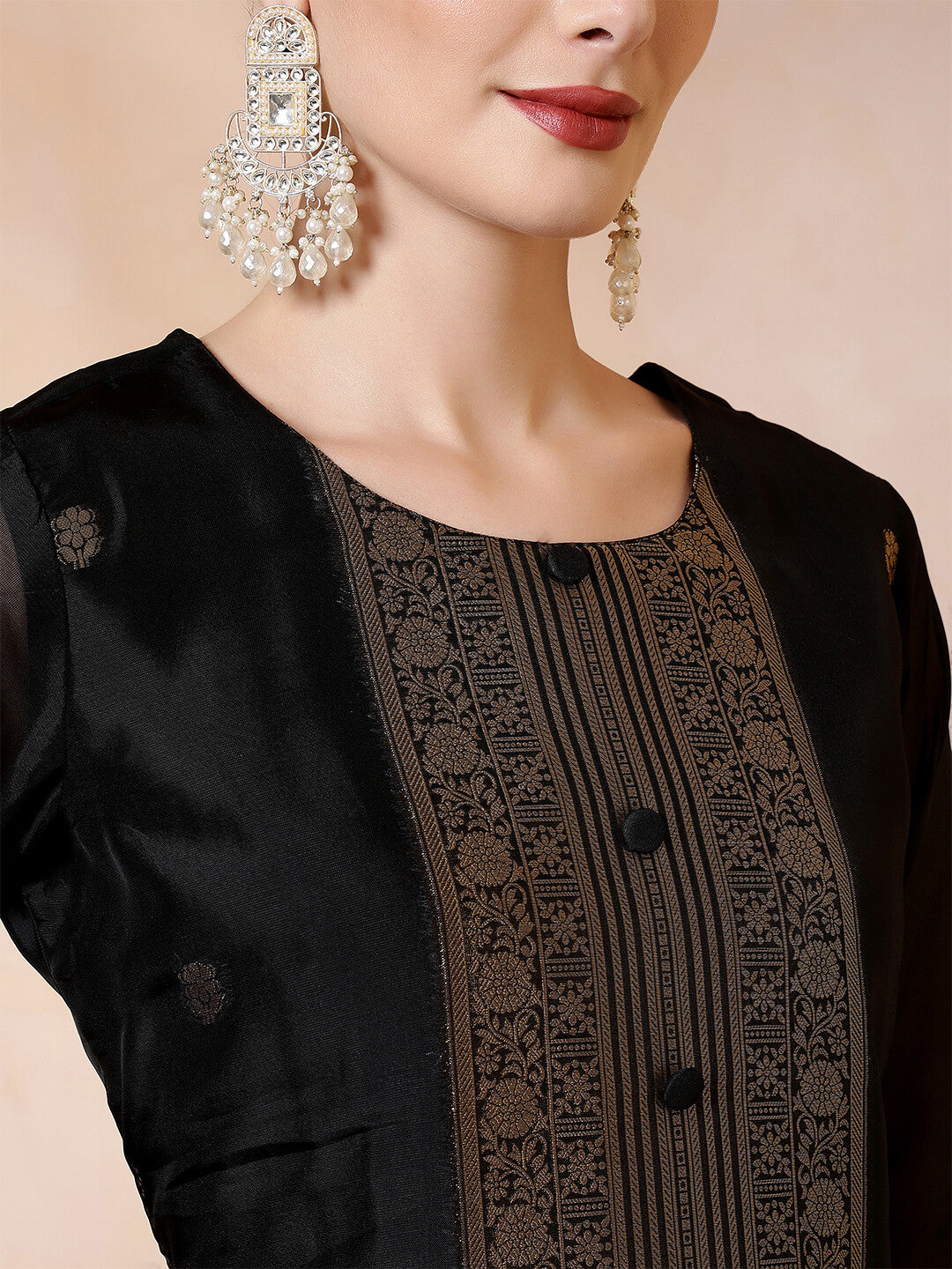 Floral Woven Design Straight Kurta & Trousers Sets