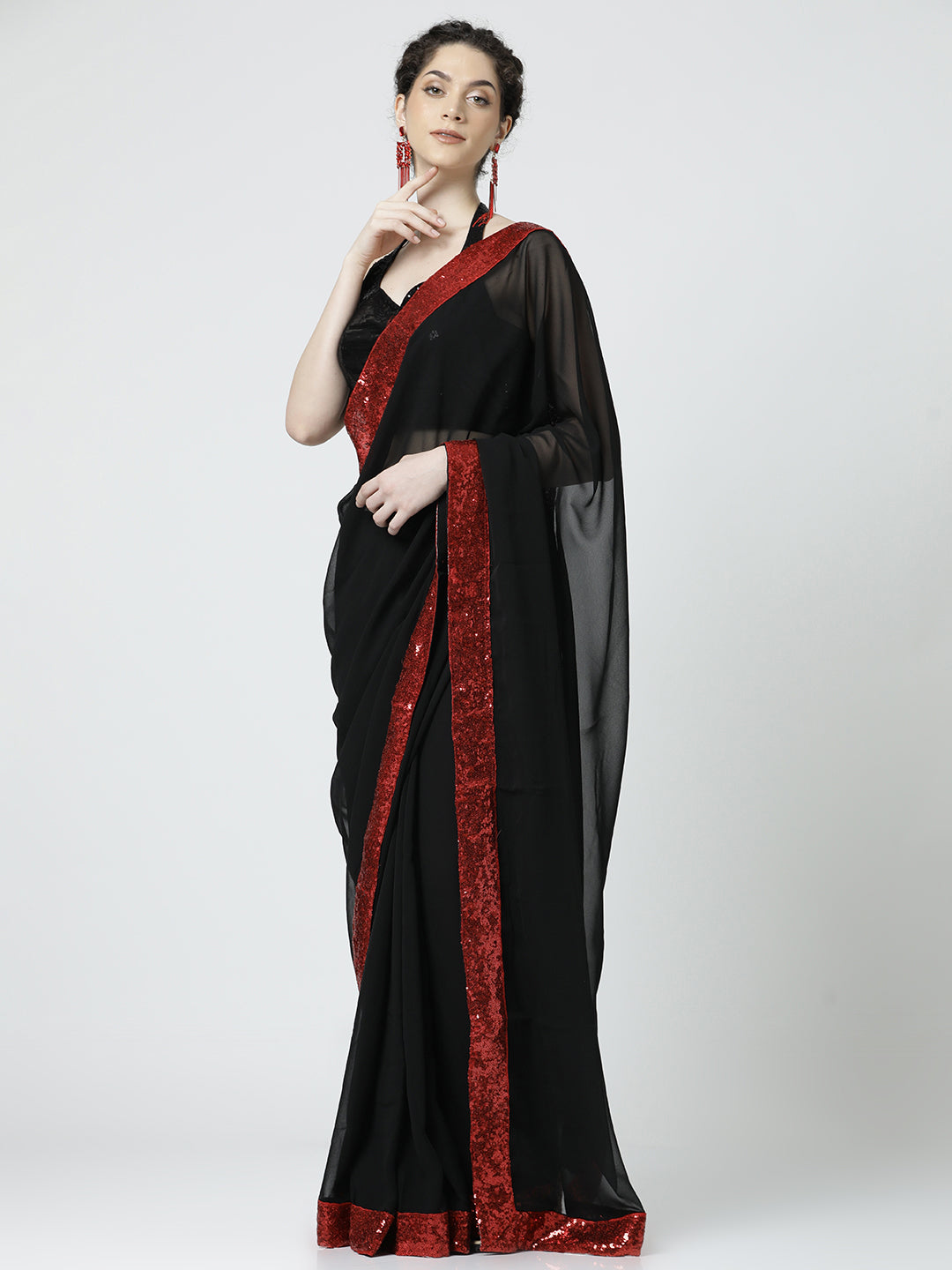 Black Sequin Embellished Georgette Saree