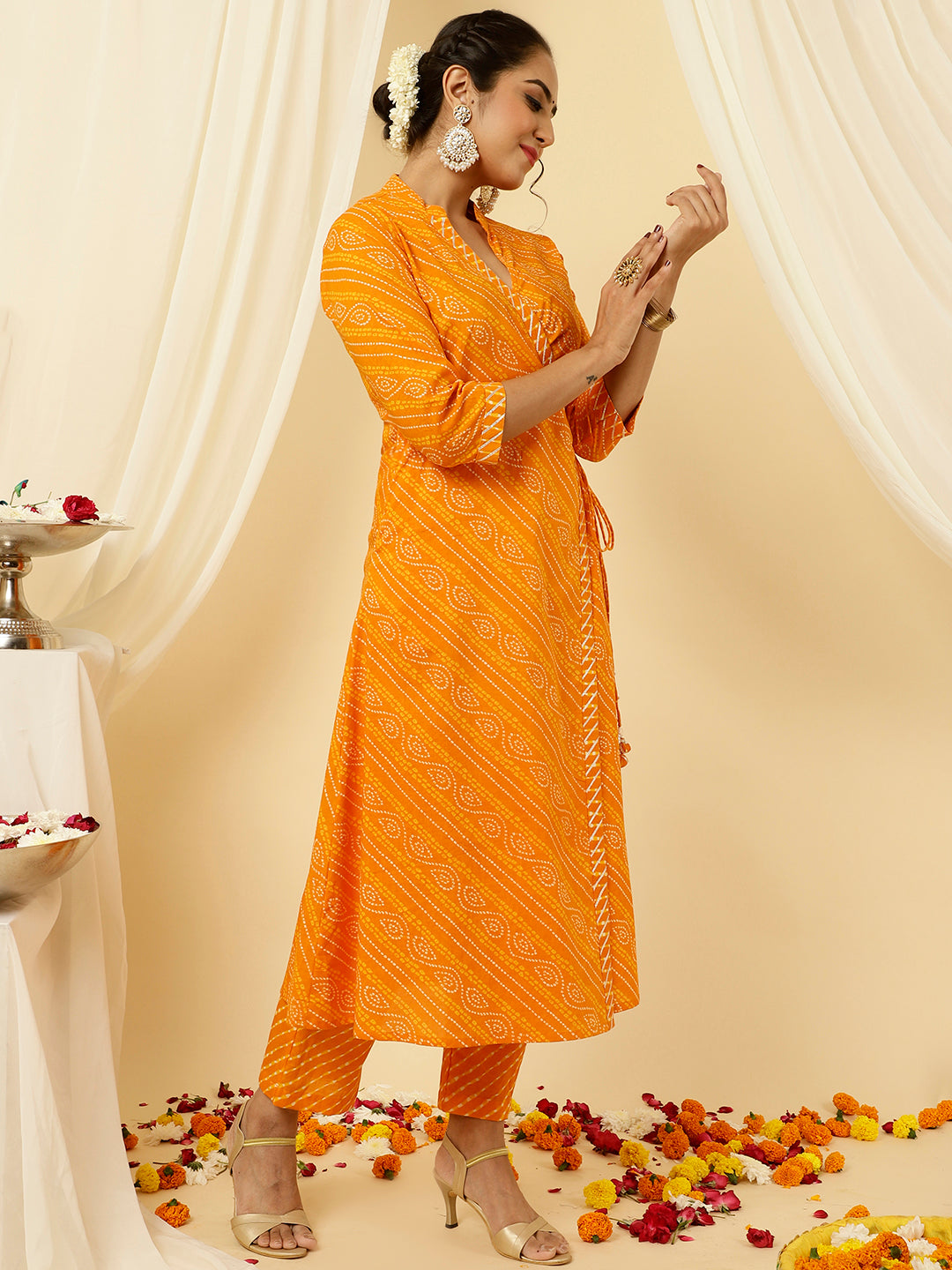Orange Jacquard Organza Kurta Set with Dupatta – Dressline Fashion