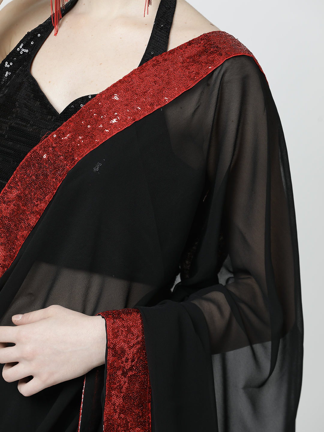 Black Sequin Embellished Georgette Saree